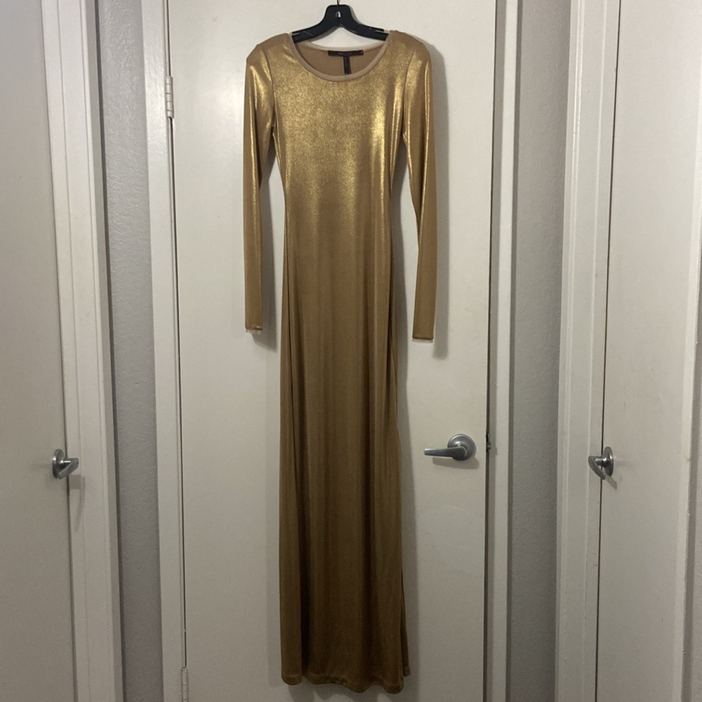 BCBG Max Azria Fresno Gold Long Sleeve  Dress w/ Slit